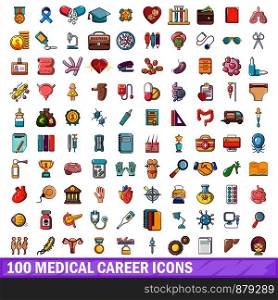 100 medical career icons set. Cartoon illustration of 100 medical career vector icons isolated on white background. 100 medical career icons set, cartoon style