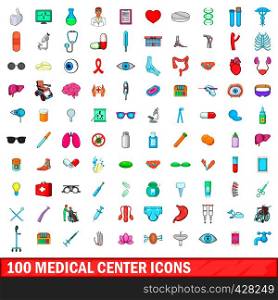 100 medical center icons set in cartoon style for any design vector illustration. 100 medical center icons set, cartoon style