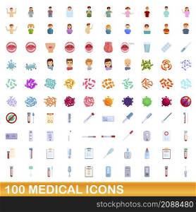 100 medical icons set. Cartoon illustration of 100 medical icons vector set isolated on white background. 100 medical icons set, cartoon style