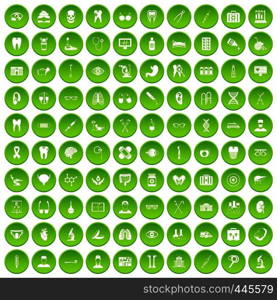 100 medical icons set green circle isolated on white background vector illustration. 100 medical icons set green circle