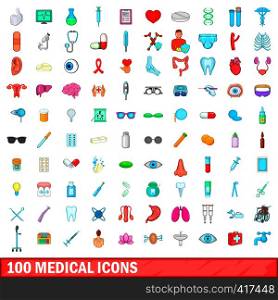 100 medical icons set in cartoon style for any design vector illustration. 100 medical icons set, cartoon style
