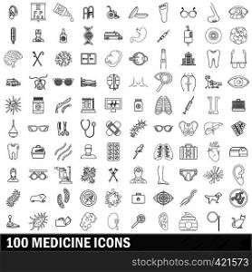 100 medicine icons set in outline style for any design vector illustration. 100 medicine icons set, outline style