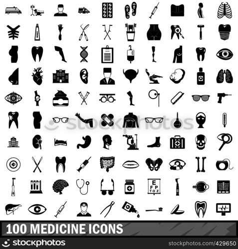 100 medicine icons set in simple style for any design vector illustration. 100 medicine icons set, simple style