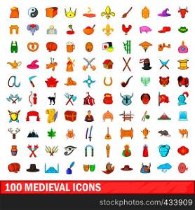 100 medieval icons set in cartoon style for any design vector illustration. 100 medieval icons set, cartoon style