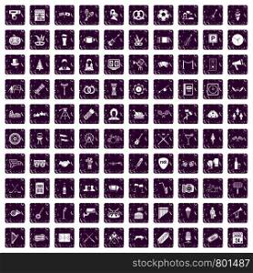 100 meeting icons set in grunge style purple color isolated on white background vector illustration. 100 meeting icons set grunge purple