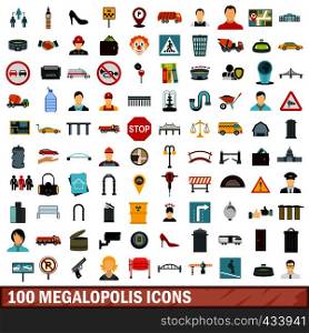 100 megalopolis icons set in flat style for any design vector illustration. 100 megalopolis icons set, flat style