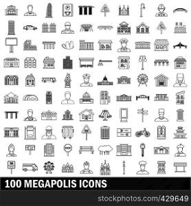 100 megapolis set in outline style for any design vector illustration. 100 megapolis icons set, outline style