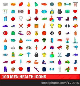 100 men health icons set in cartoon style for any design vector illustration. 100 men health icons set, cartoon style