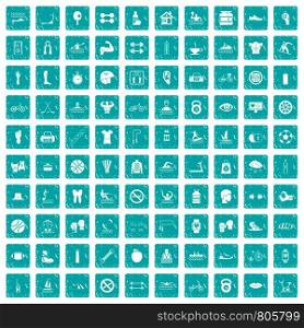100 men health icons set in grunge style blue color isolated on white background vector illustration. 100 men health icons set grunge blue