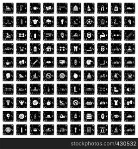 100 men health icons set in grunge style isolated vector illustration. 100 men health icons set, grunge style