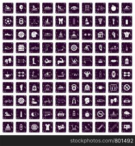 100 men health icons set in grunge style purple color isolated on white background vector illustration. 100 men health icons set grunge purple
