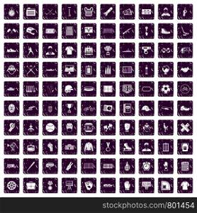 100 mens team icons set in grunge style purple color isolated on white background vector illustration. 100 mens team icons set grunge purple