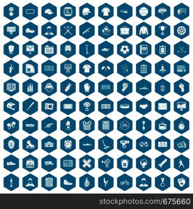 100 mens team icons set in sapphirine hexagon isolated vector illustration. 100 mens team icons sapphirine violet