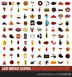 100 menu icons set in flat style for any design vector illustration. 100 menu icons set, flat style