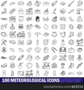 100 meteorological icons set in outline style for any design vector illustration. 100 meteorological icons set, outline style