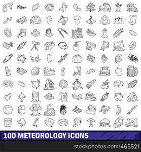 100 meteorology icons set in outline style for any design vector illustration. 100 meteorology icons set, outline style
