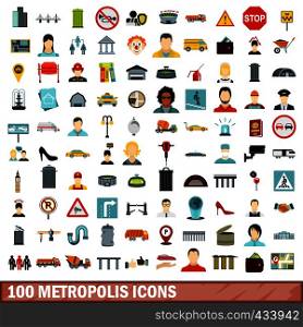 100 metropolis icons set in flat style for any design vector illustration. 100 metropolis icons set, flat style