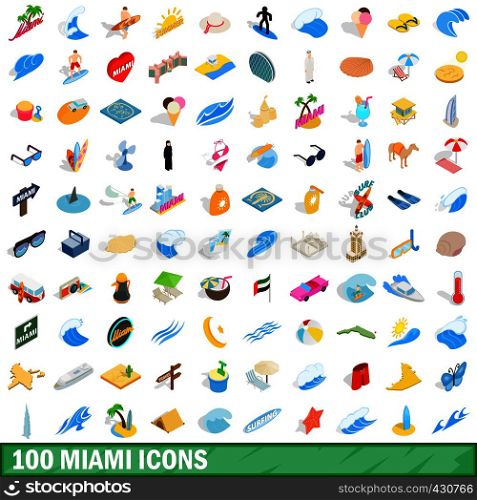 100 miami icons set in isometric 3d style for any design vector illustration. 100 miami icons set, isometric 3d style