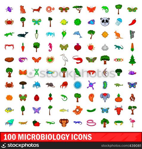 100 microbiology icons set in cartoon style for any design vector illustration. 100 microbiology icons set, cartoon style