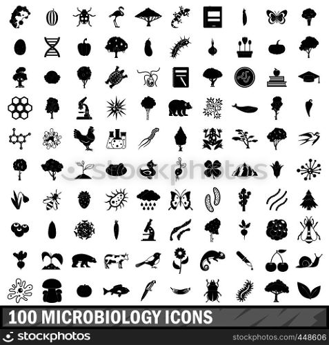100 microbiology icons set in simple style for any design vector illustration. 100 microbiology icons set, simple style