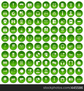 100 microphone icons set green circle isolated on white background vector illustration. 100 microphone icons set green circle