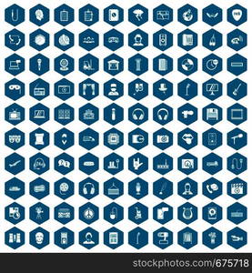 100 microphone icons set in sapphirine hexagon isolated vector illustration. 100 microphone icons sapphirine violet