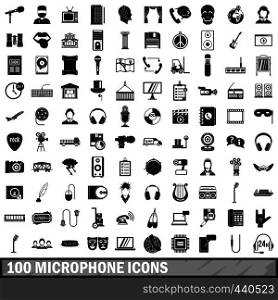 100 microphone icons set in simple style for any design vector illustration. 100 microphone icons set, simple style