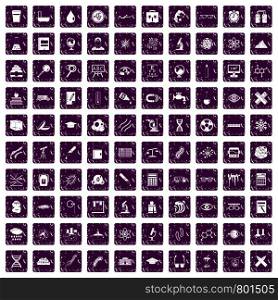100 microscope icons set in grunge style purple color isolated on white background vector illustration. 100 microscope icons set grunge purple