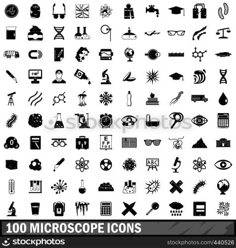 100 microscope icons set in simple style for any design vector illustration. 100 microscope icons set, simple style