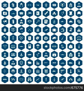 100 military icons set in sapphirine hexagon isolated vector illustration. 100 military icons sapphirine violet