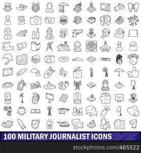 100 military journalist icons set in outline style for any design vector illustration. 100 military journalist icons set, outline style