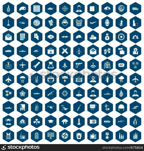 100 military journalist icons set in sapphirine hexagon isolated vector illustration. 100 military journalist icons sapphirine violet