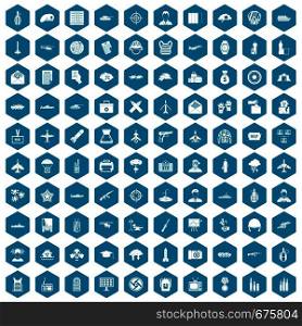 100 military journalist icons set in sapphirine hexagon isolated vector illustration. 100 military journalist icons sapphirine violet