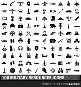100 military resources icons set in simple style for any design vector illustration. 100 military resources icons set, simple style