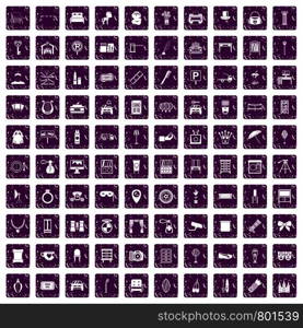 100 mirror icons set in grunge style purple color isolated on white background vector illustration. 100 mirror icons set grunge purple