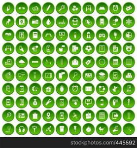 100 mobile app icons set green circle isolated on white background vector illustration. 100 mobile app icons set green circle