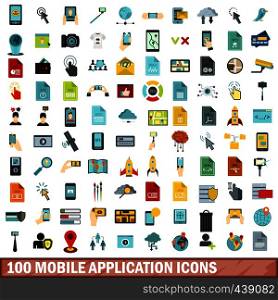 100 mobile application icons set in flat style for any design vector illustration. 100 mobile application icons set, flat style