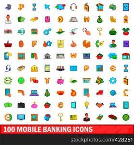100 mobile banking icons set in cartoon style for any design vector illustration. 100 mobile banking icons set, cartoon style
