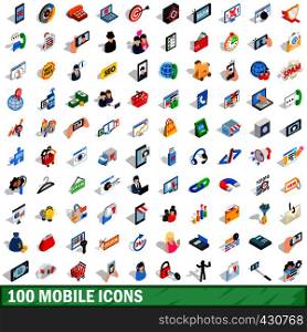 100 mobile icons set in isometric 3d style for any design vector illustration. 100 mobile icons set, isometric 3d style