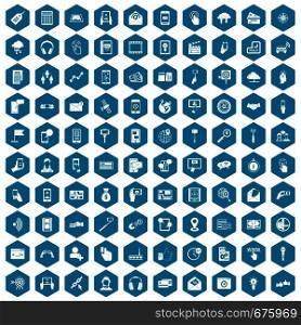 100 mobile icons set in sapphirine hexagon isolated vector illustration. 100 mobile icons sapphirine violet