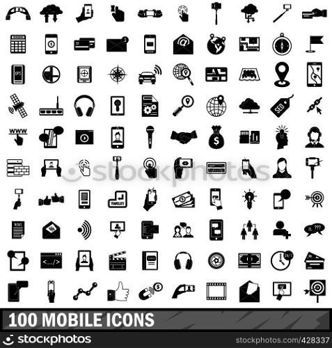 100 mobile icons set in simple style for any design vector illustration. 100 mobile icons set, simple style