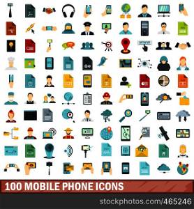 100 mobile phone icons set in flat style for any design vector illustration. 100 mobile phone icons set, flat style