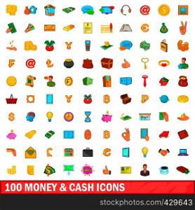100 money and cash icons set in cartoon style for any design vector illustration. 100 money and cash icons set, cartoon style