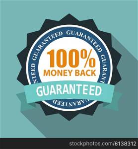 100% Money Back Quality Label Sign in Flat Modern Design with Long Shadow. Vector Illustration EPS10. Label Sign 100% Money Back Quality in Flat Modern Design
