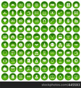 100 money icons set green circle isolated on white background vector illustration. 100 money icons set green circle