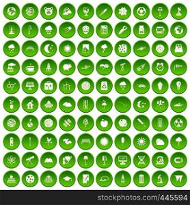 100 moon icons set green circle isolated on white background vector illustration. 100 moon icons set green circle