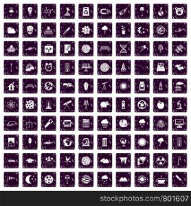 100 moon icons set in grunge style purple color isolated on white background vector illustration. 100 moon icons set grunge purple