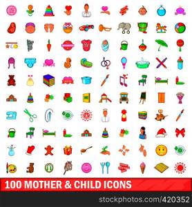 100 mother and child icons set in cartoon style for any design vector illustration. 100 mother and child icons set, cartoon style