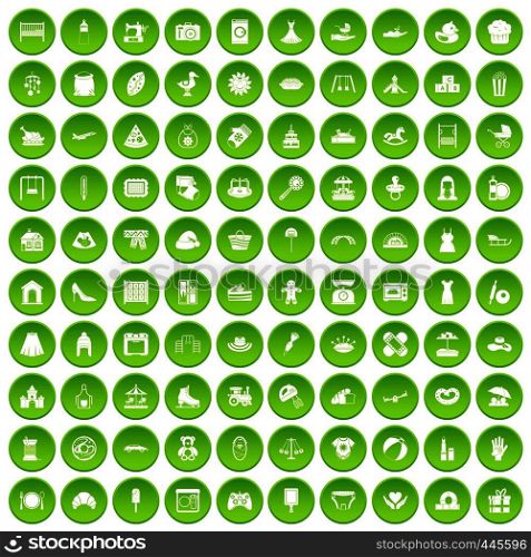 100 motherhood icons set green circle isolated on white background vector illustration. 100 motherhood icons set green circle