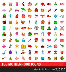 100 motherhood icons set in cartoon style for any design vector illustration. 100 motherhood icons set, cartoon style